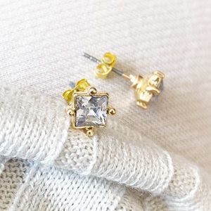 Minimalist Gold Square Crystal Stud Earrings